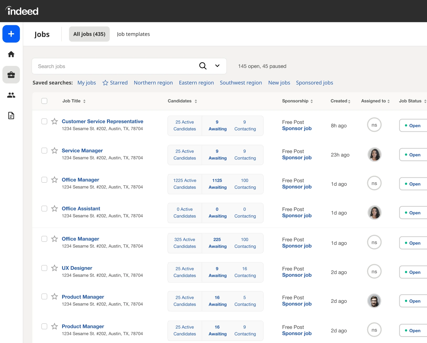 Indeed enterprise jobs dashboard