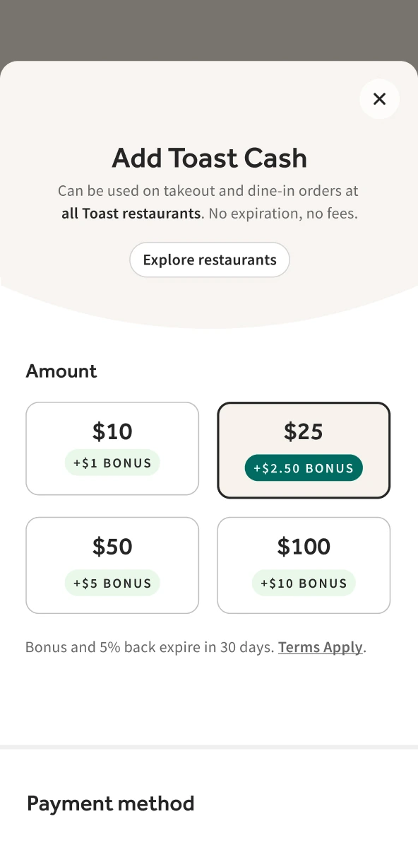 Add Toast Cash